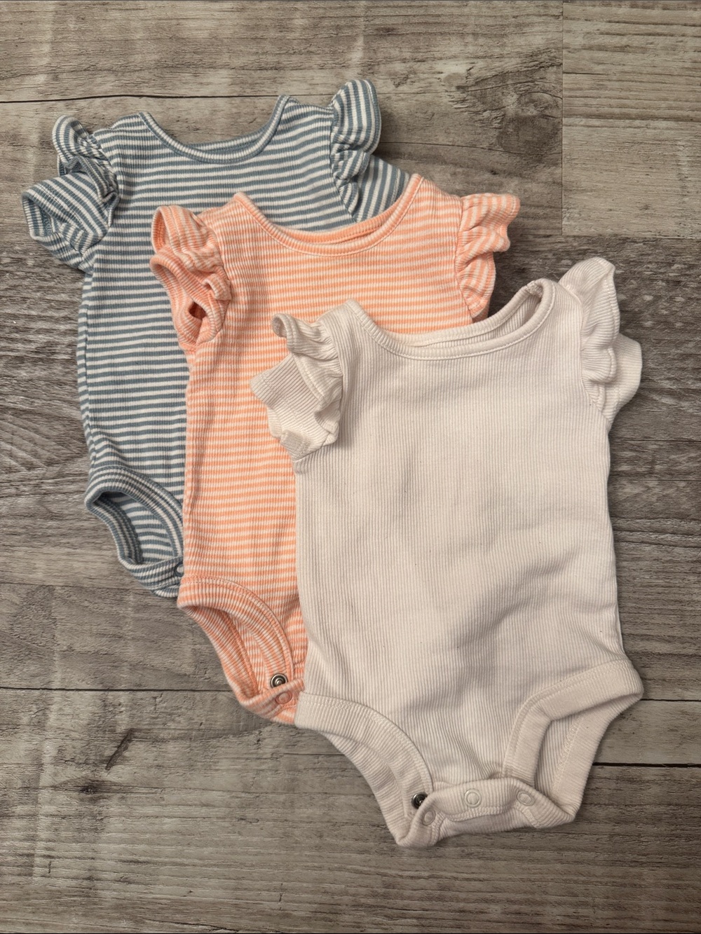 Carter's 3-Pack Ruffled Sleeve Bodysuits - Blue Stripe, Peach Stripe, Cream